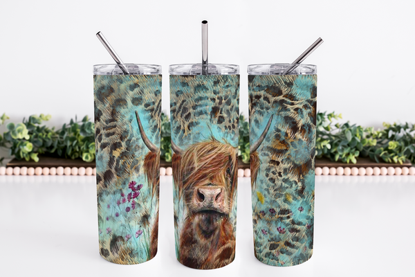 Highland Cow 20oz Skinny Tumbler with lid and straw – Desert Shirt Co.