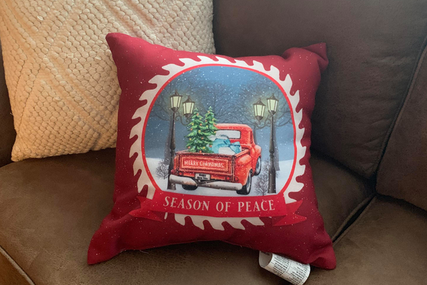 Old Red Truck or Horse Trailer Christmas Accent Pillow