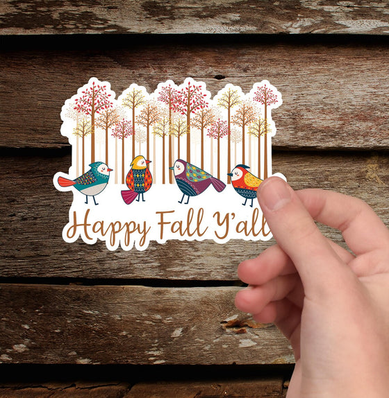 Happy Fall Yall Birds In Sweaters Die-Cut Vinyl Sticker